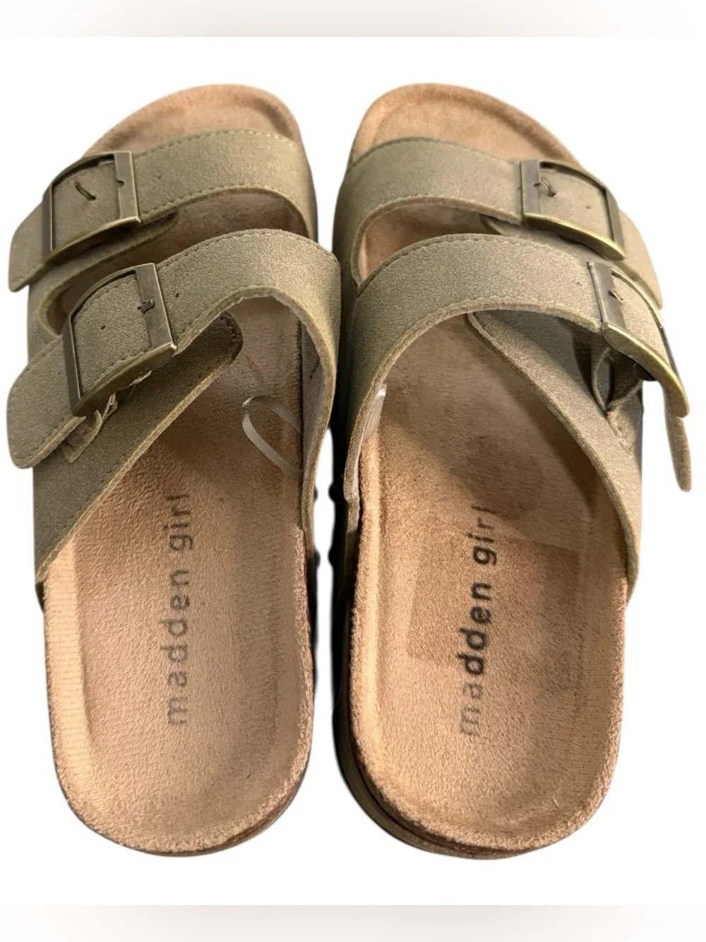 Madden Girl Double Buckle Platform Slide Sandals Taupe Women’s Size 6